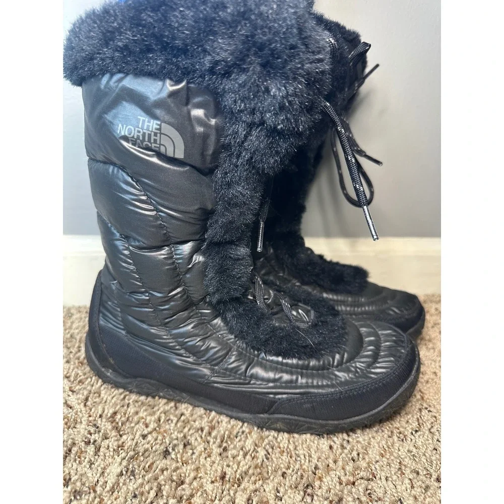 The North Face Nuptse Purna Black Faux Fur Water Resistant Winter Boots Womens 8